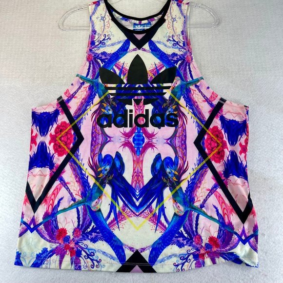 ADIDAS Womens M Multicolor Floral Birds Tropical Print Summer Tank Top - Picture 2 of 12